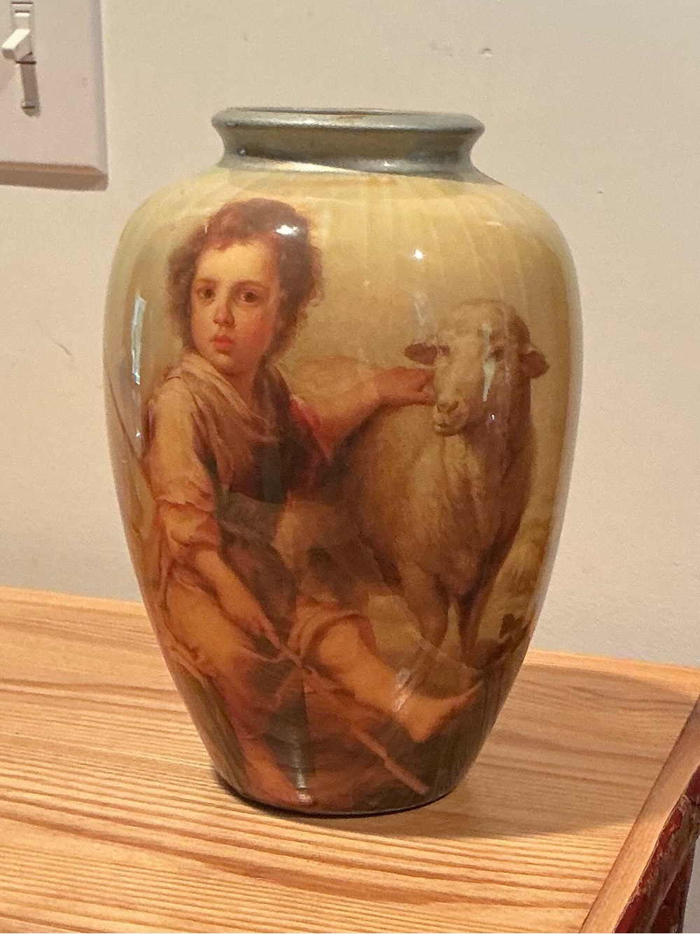 Vintage 1980’s Glazed Ceramic “The Good Shepherd” Vase